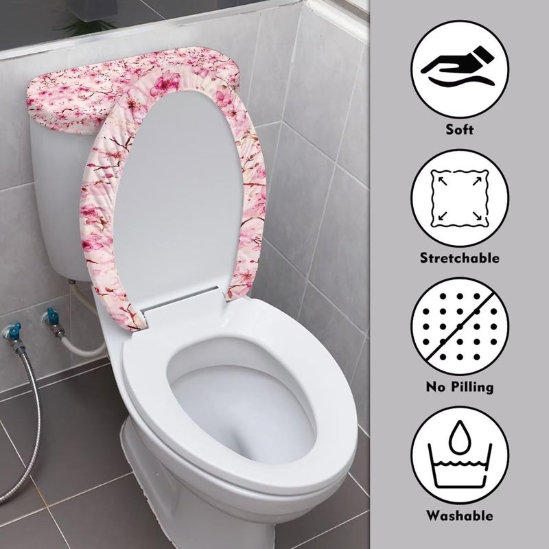 Kathyboom Cherry Blossom Toilet Tank Lid Cover Splash Resistant Toilet Tank Lid Covers Reusable Keep Dust Stain Off Toilet Lid Fit Most Round Elongated Oval Toilet Home Decor - Image 3